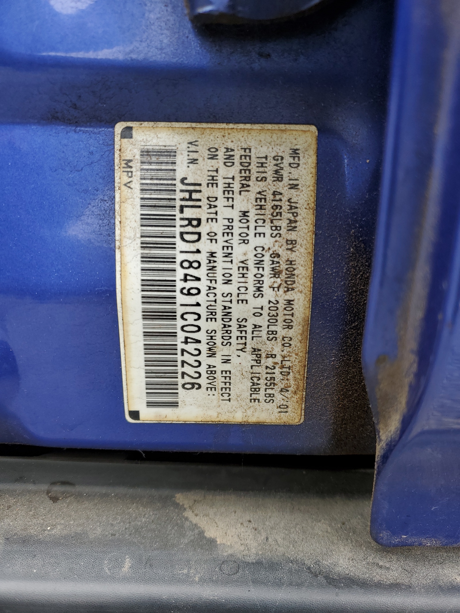 JHLRD18491C042226 2001 Honda Cr-V Lx