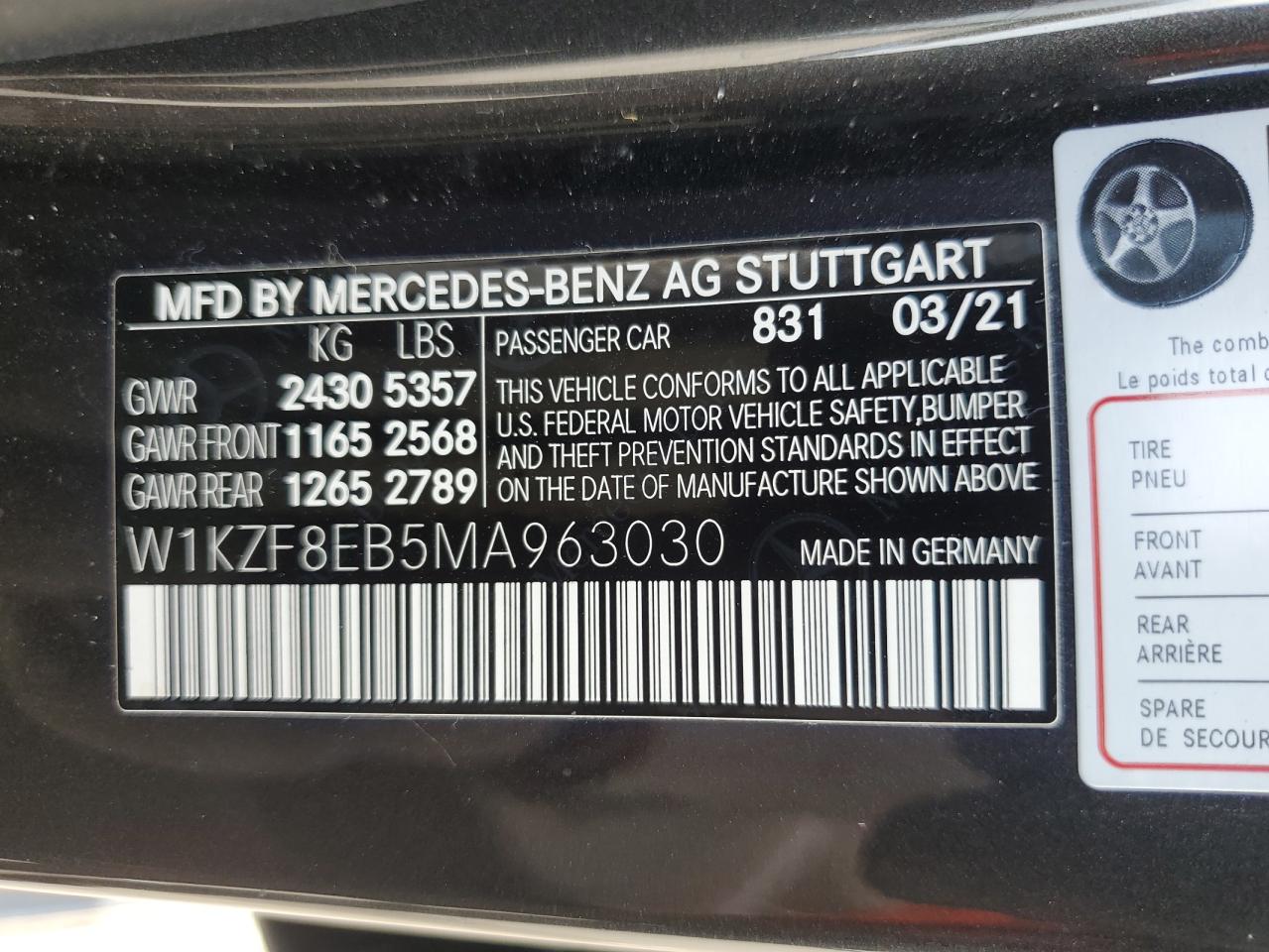 W1KZF8EB5MA963030 2021 Mercedes-Benz E 350 4Matic