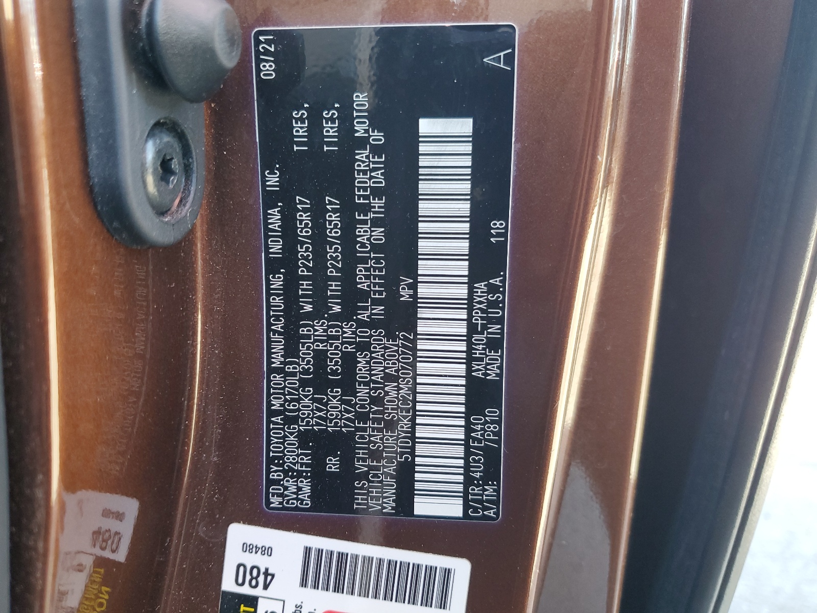 5TDYRKEC2MS070772 2021 Toyota Sienna Xle