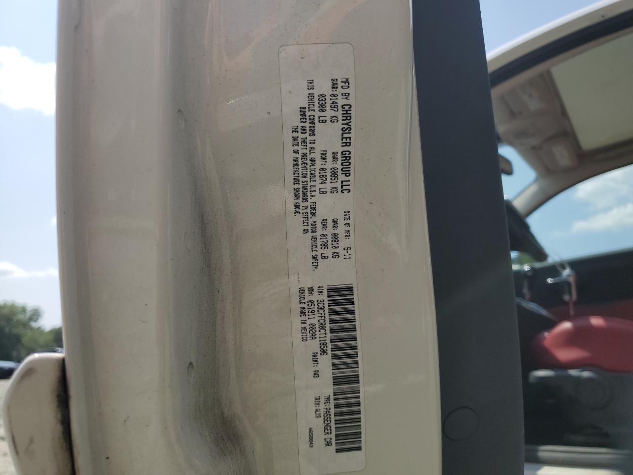 2012 Fiat 500 Lounge VIN: 3C3CFFCR0CT118506 Lot: 66902024