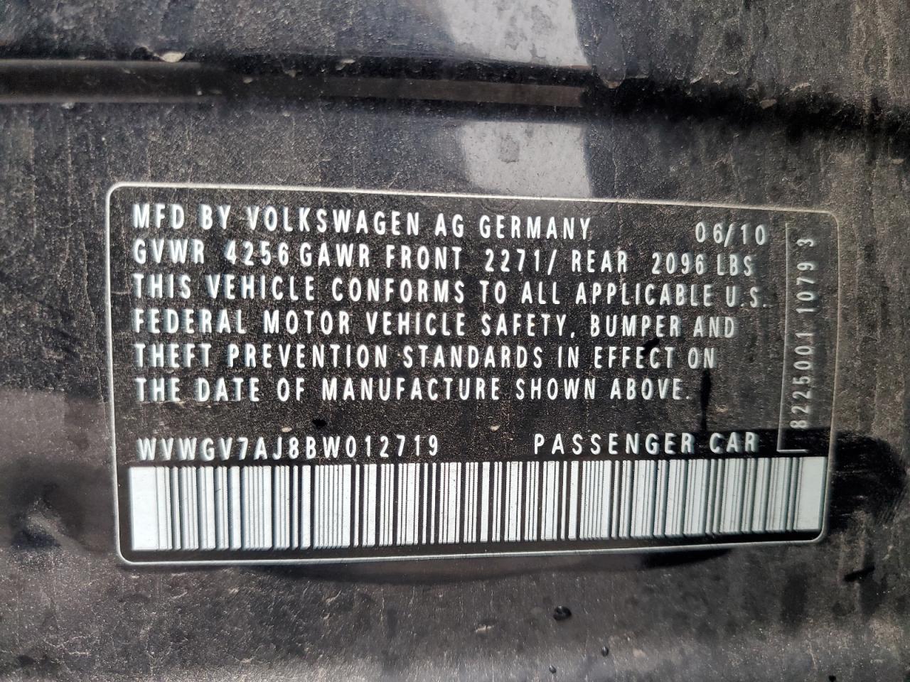 2011 Volkswagen Gti VIN: WVWGV7AJ8BW012719 Lot: 67643424