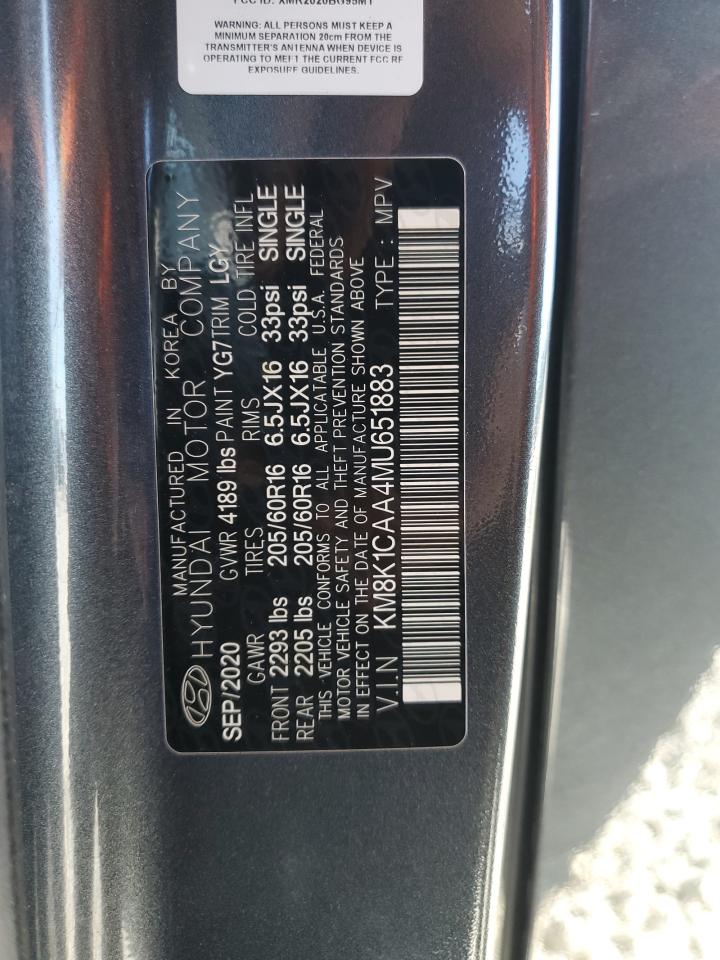 2021 Hyundai Kona Se VIN: KM8K1CAA4MU651883 Lot: 64950544