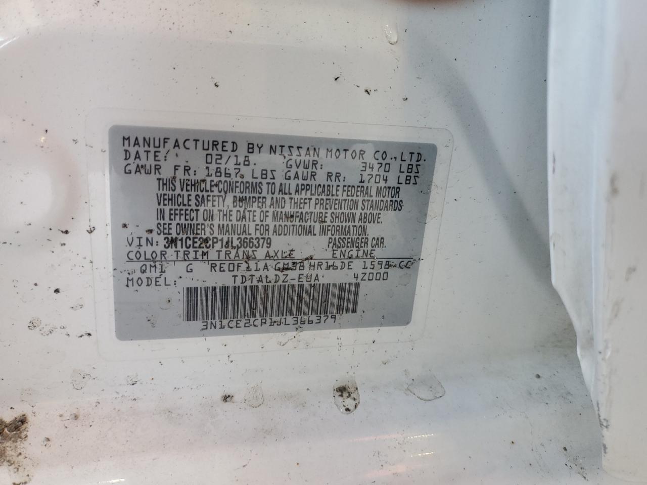 3N1CE2CP1JL366379 2018 Nissan Versa Note S