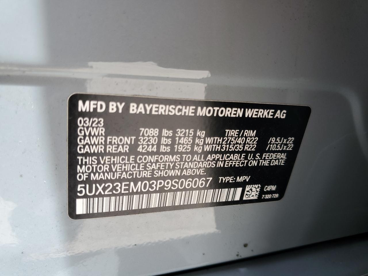 5UX23EM03P9S06067 2023 BMW X7 xDrive40I