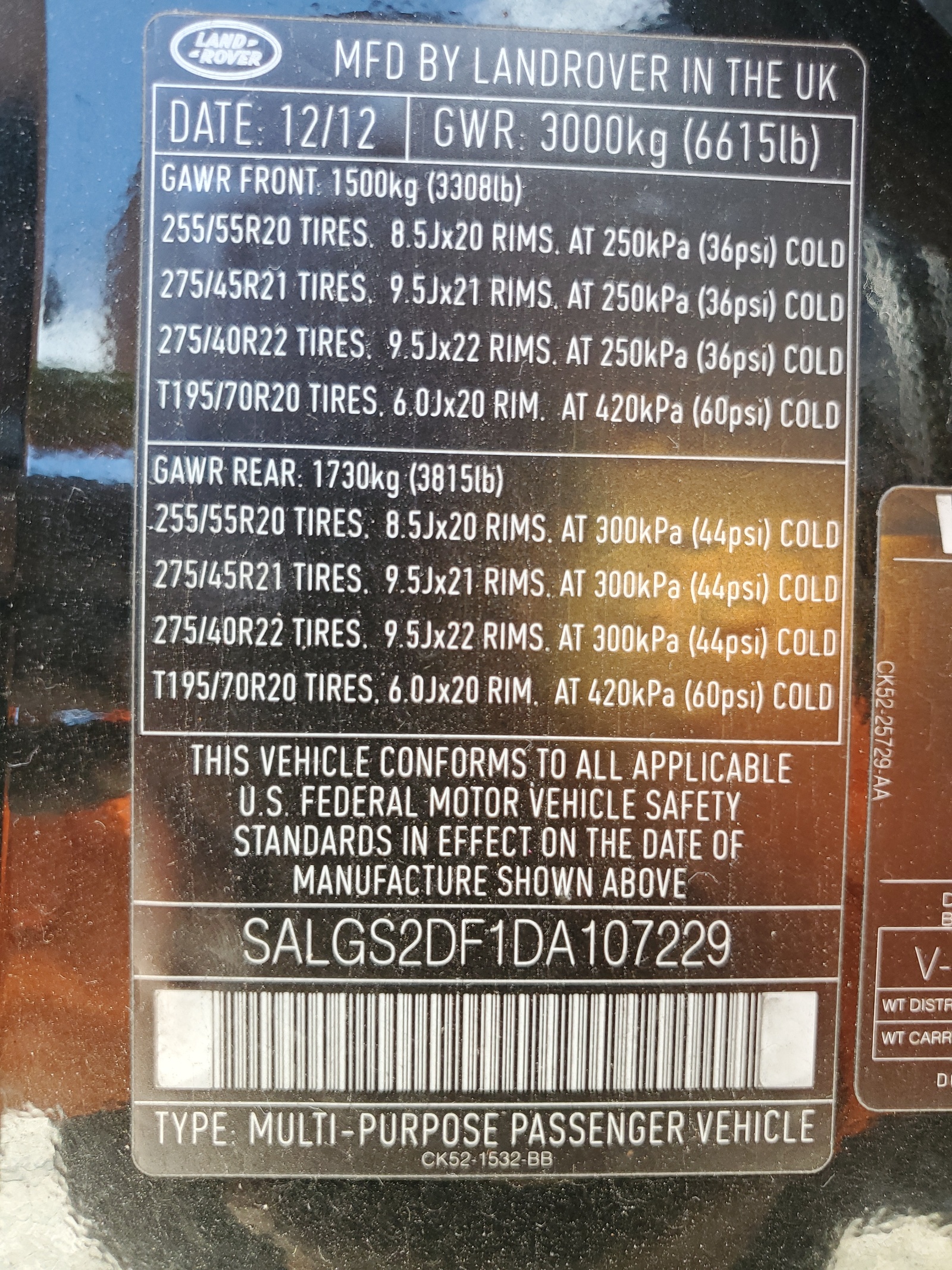 SALGS2DF1DA107229 2013 Land Rover Range Rover Hse