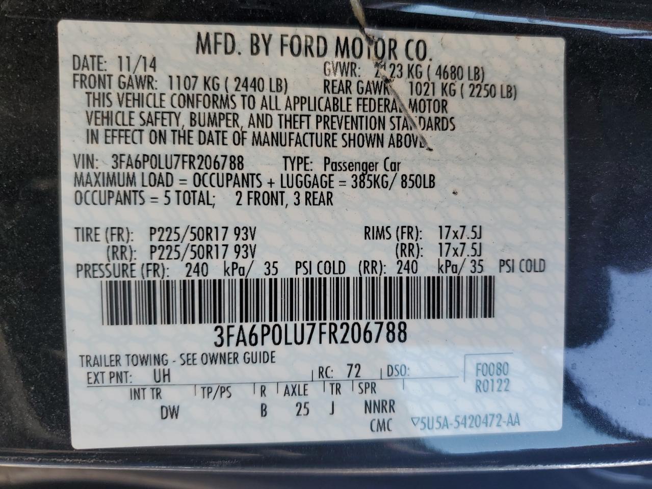 3FA6P0LU7FR206788 2015 Ford Fusion Se Hybrid