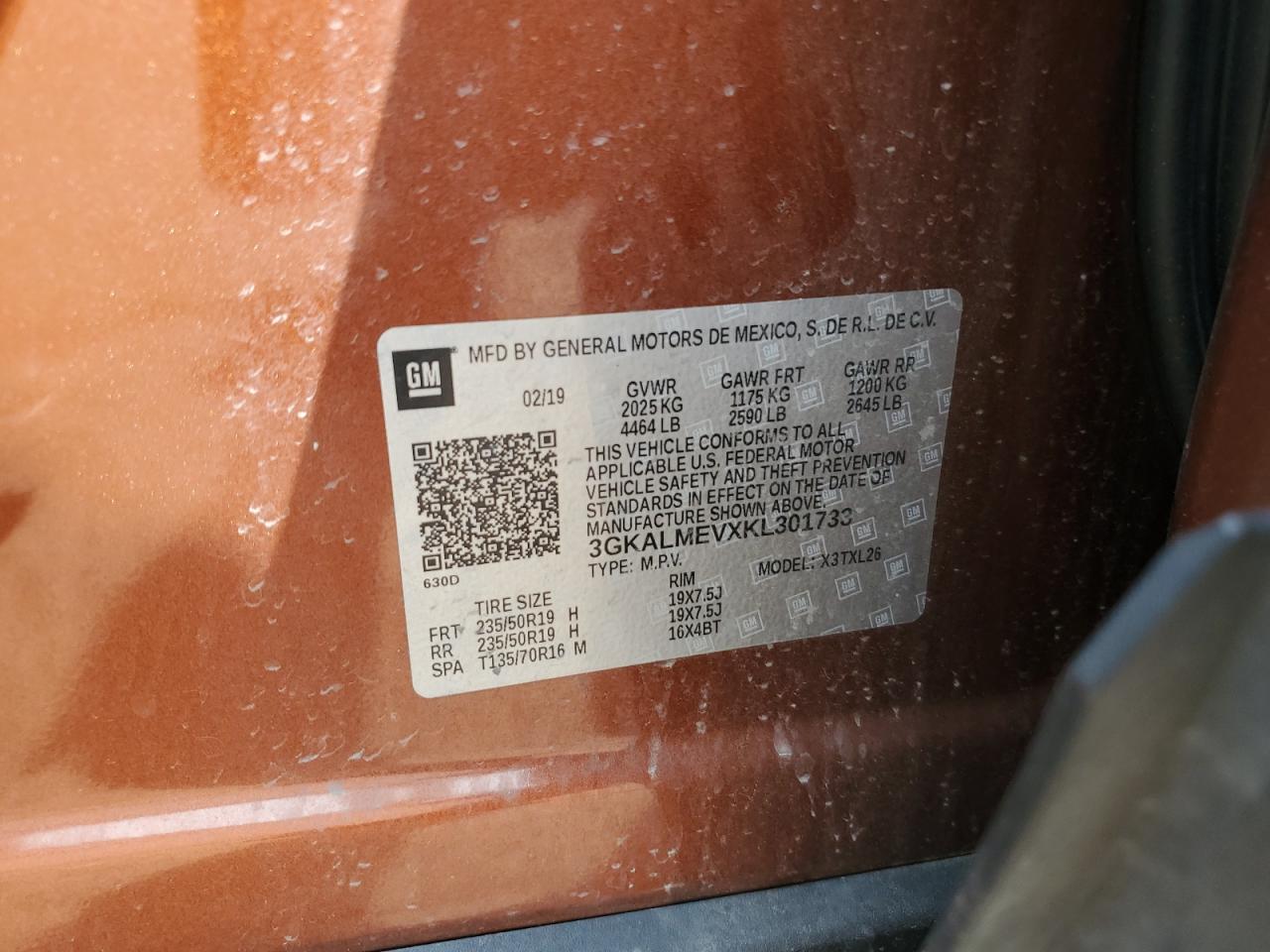 2019 GMC Terrain Sle VIN: 3GKALMEVXKL301733 Lot: 64382874