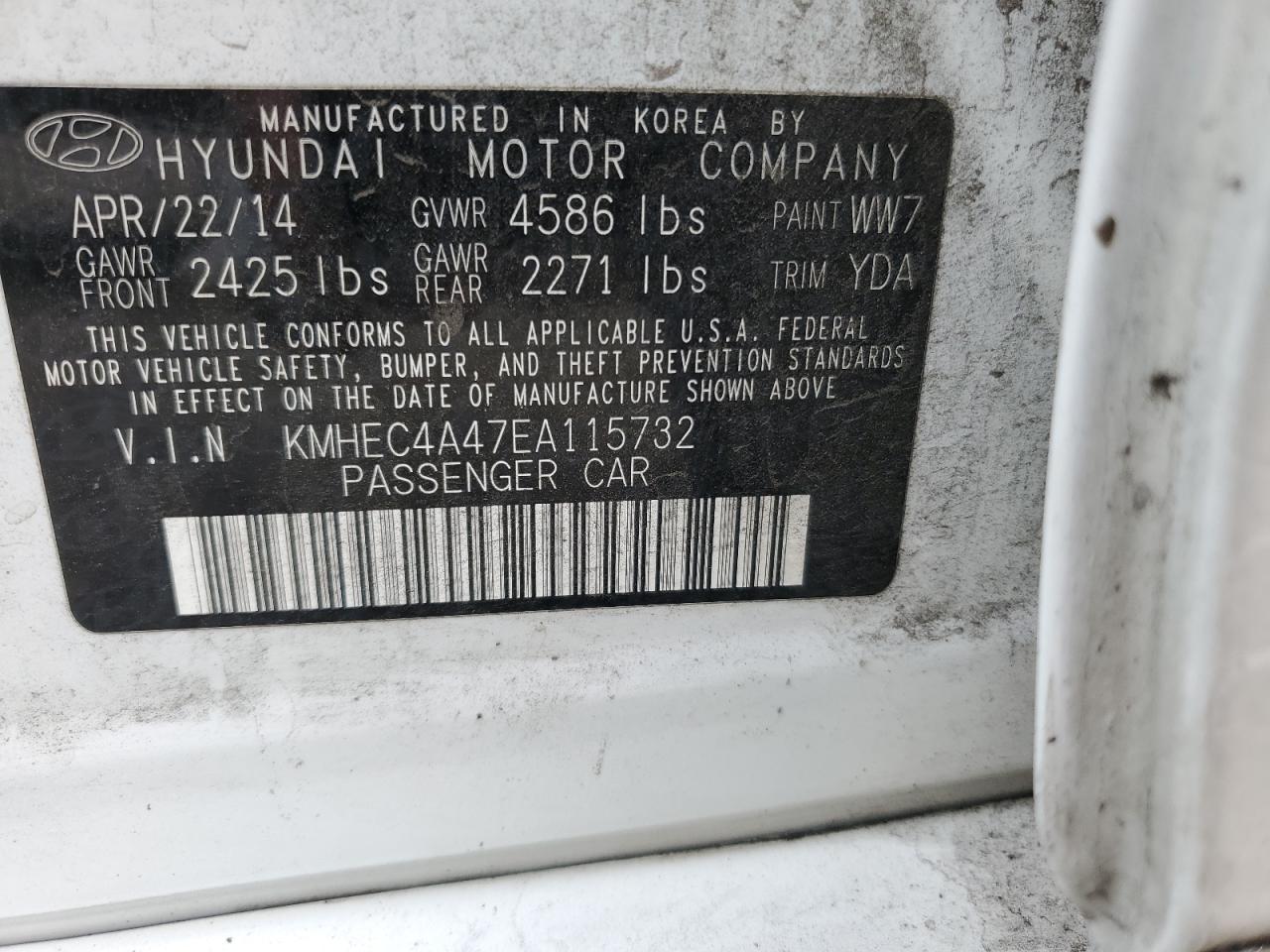 2014 Hyundai Sonata Hybrid VIN: KMHEC4A47EA115732 Lot: 67405634