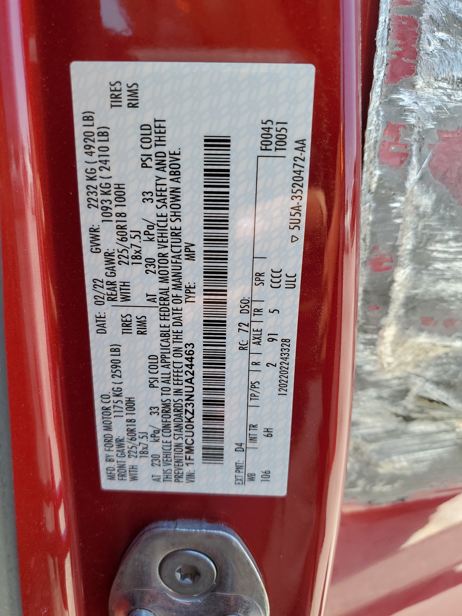 1FMCU0KZ3NUA24463 2022 Ford Escape Sel