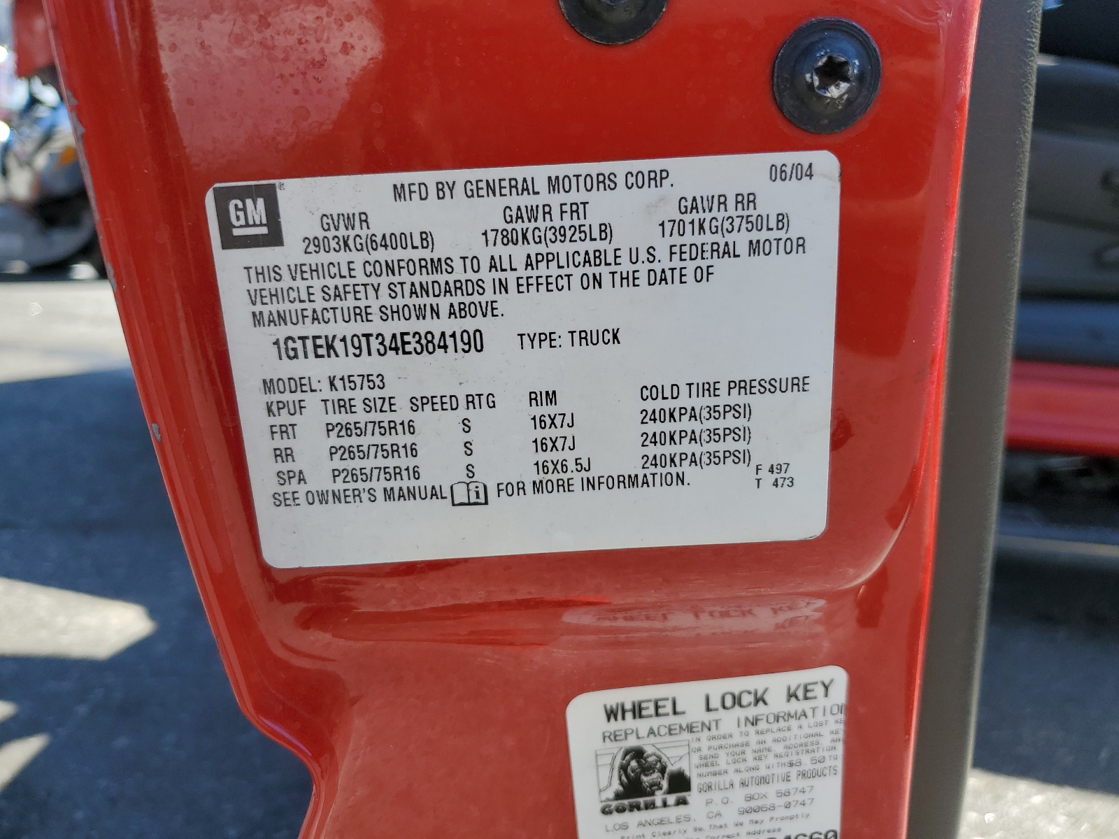 1GTEK19T34E384190 2004 GMC New Sierra K1500