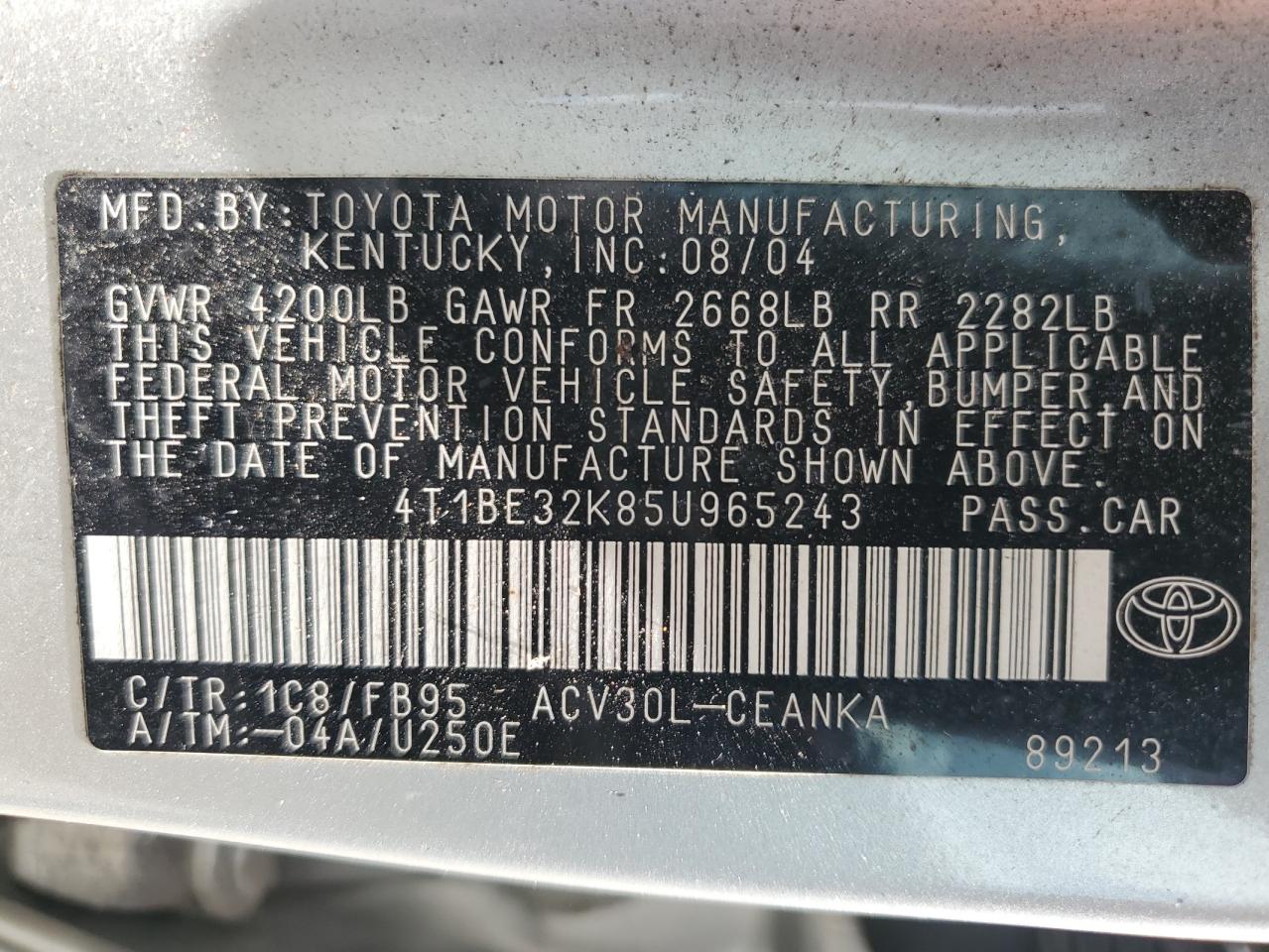 2005 Toyota Camry Le VIN: 4T1BE32K85U965243 Lot: 67203494