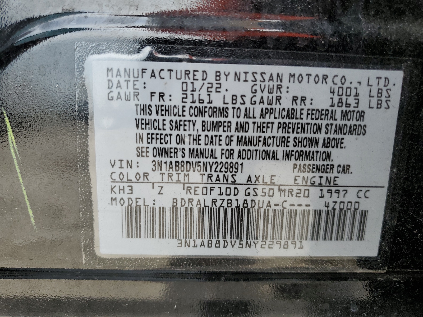 3N1AB8DV5NY229891 2022 Nissan Sentra Sr