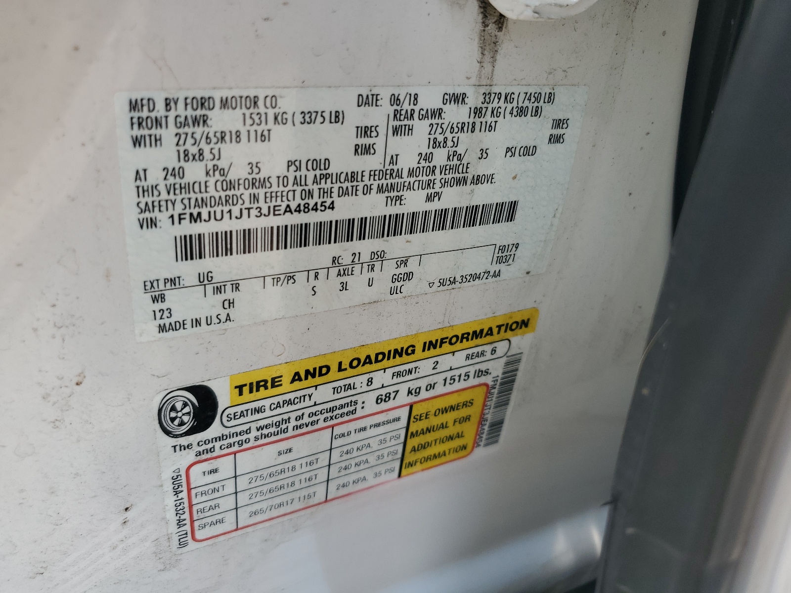 1FMJU1JT3JEA48454 2018 Ford Expedition Xlt