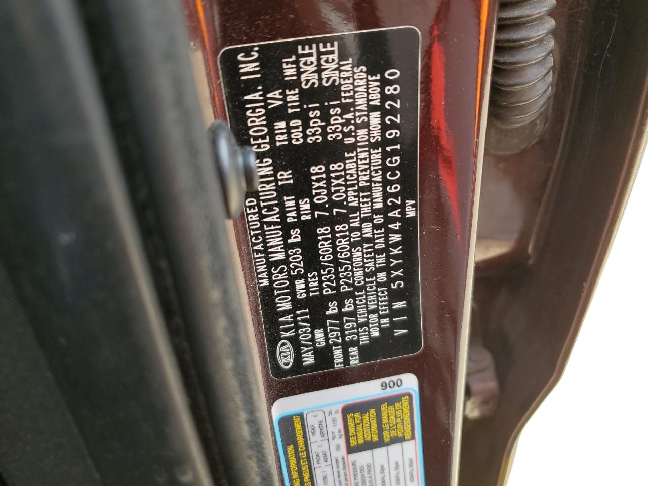 2012 Kia Sorento Sx VIN: 5XYKW4A26CG192280 Lot: 69156684