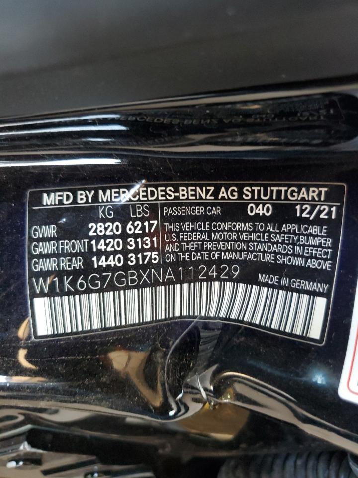 2022 Mercedes-Benz S 580 4Matic VIN: W1K6G7GBXNA112429 Lot: 66994374