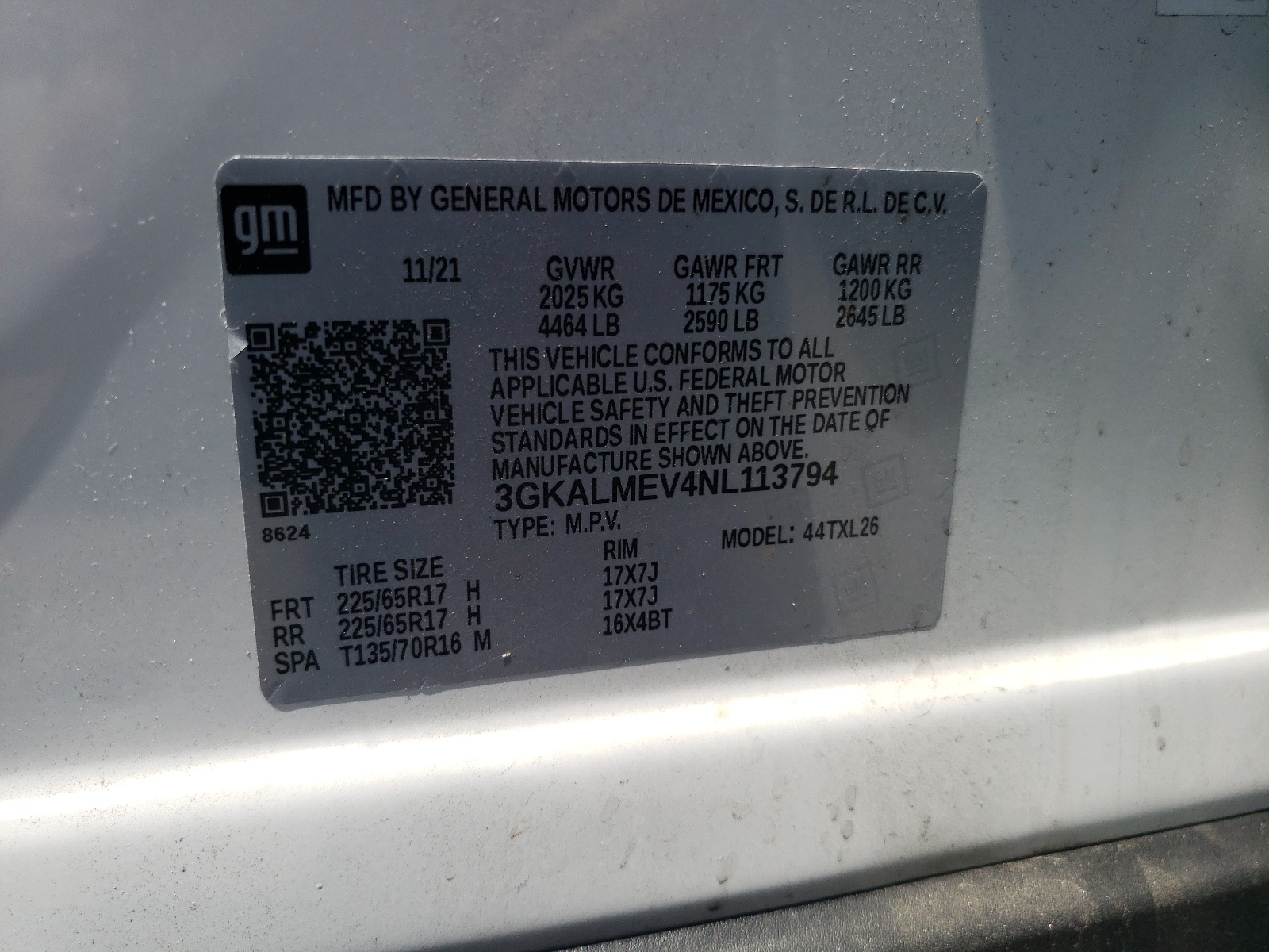 3GKALMEV4NL113794 2022 GMC Terrain Sle