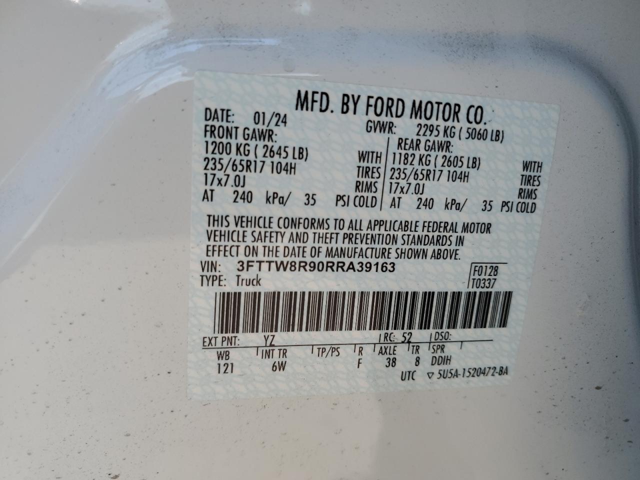 3FTTW8R90RRA39163 2024 Ford Maverick Lariat Tremor