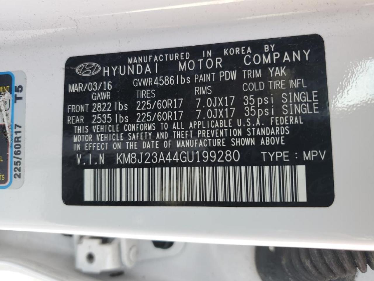 2016 Hyundai Tucson Se VIN: KM8J23A44GU199280 Lot: 66694884