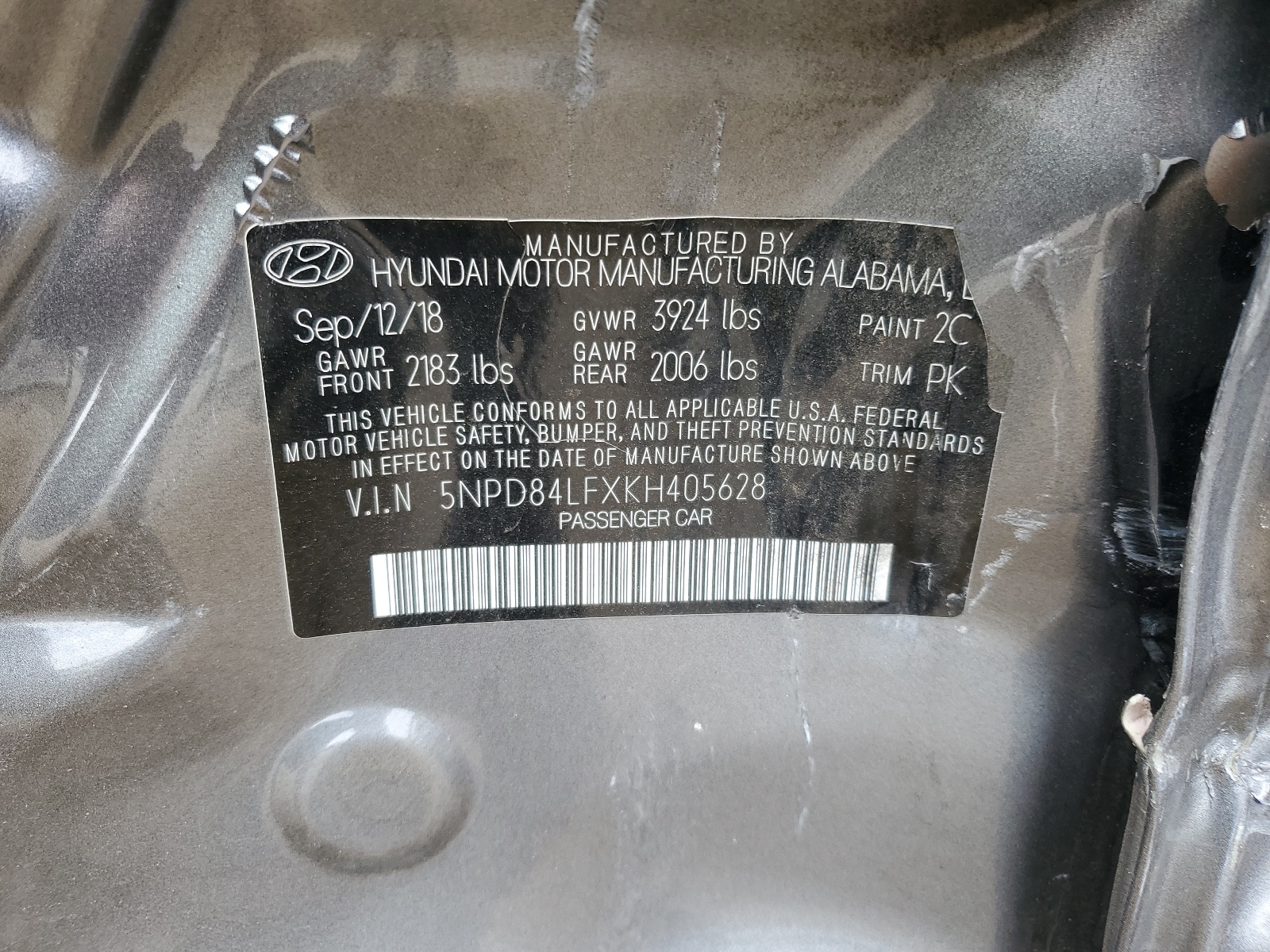 5NPD84LFXKH405628 2019 Hyundai Elantra Sel