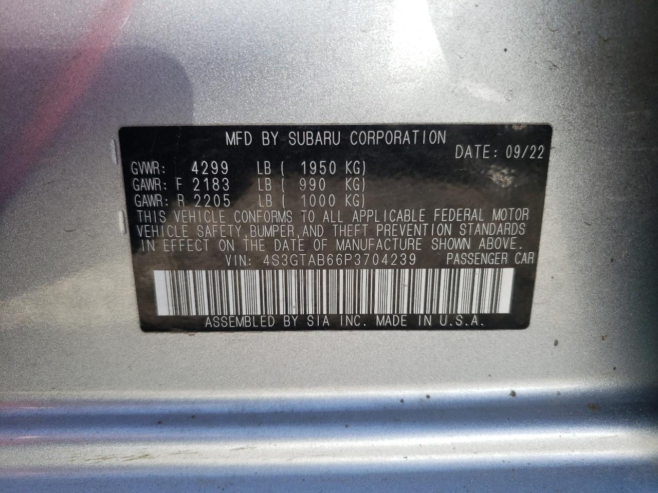 4S3GTAB66P3704239 2023 Subaru Impreza