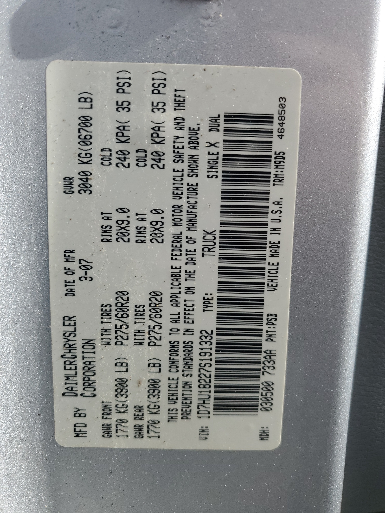 1D7HU18227S191332 2007 Dodge Ram 1500 St