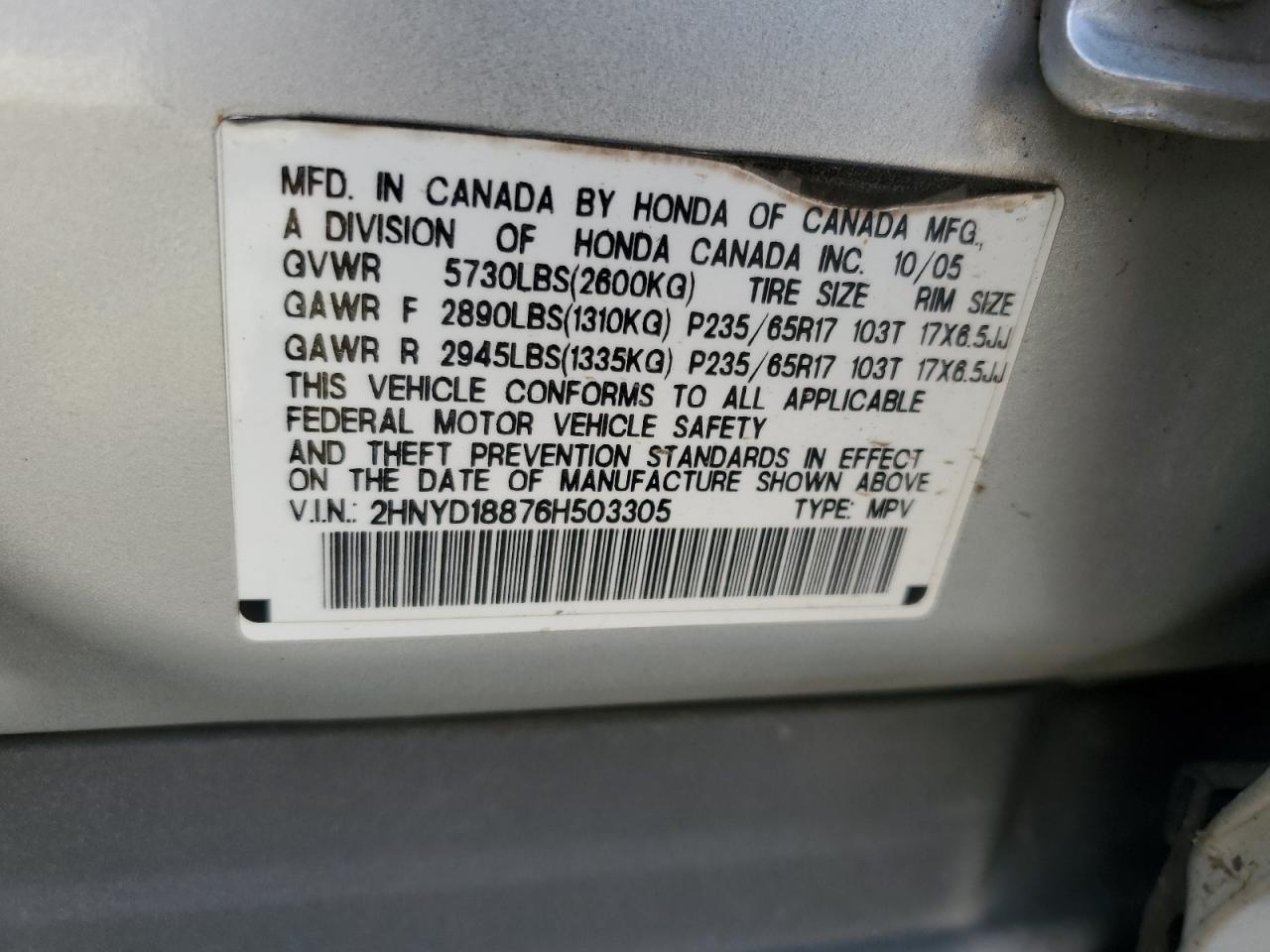 2HNYD18876H503305 2006 Acura Mdx Touring