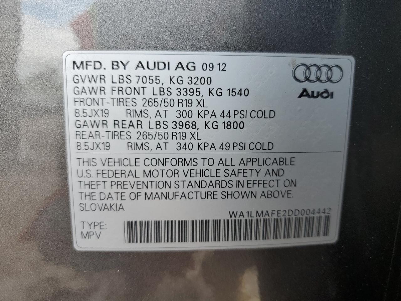 2013 Audi Q7 Premium Plus VIN: WA1LMAFE2DD004442 Lot: 66205344