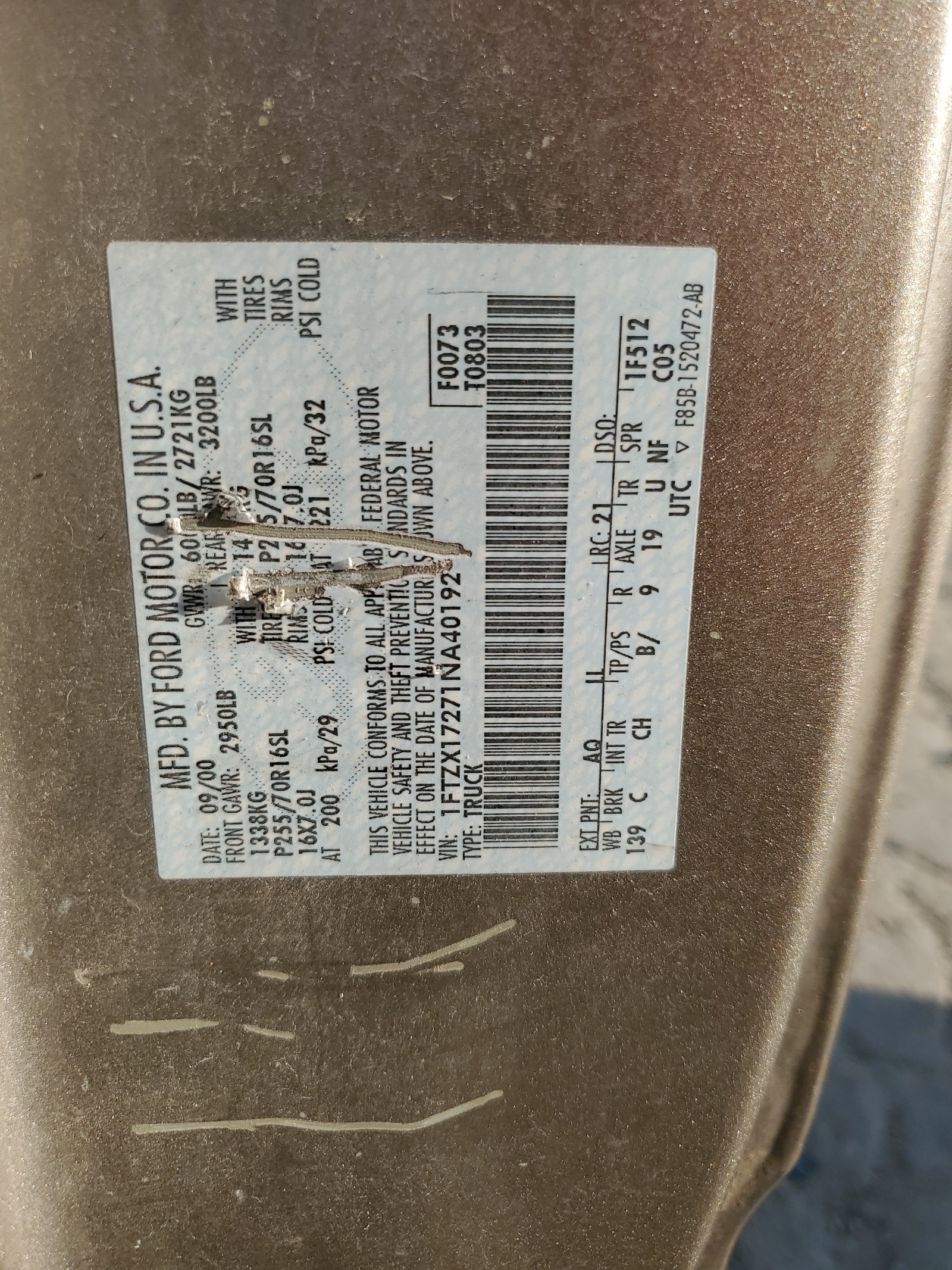 1FTZX17271NA40192 2001 Ford F150