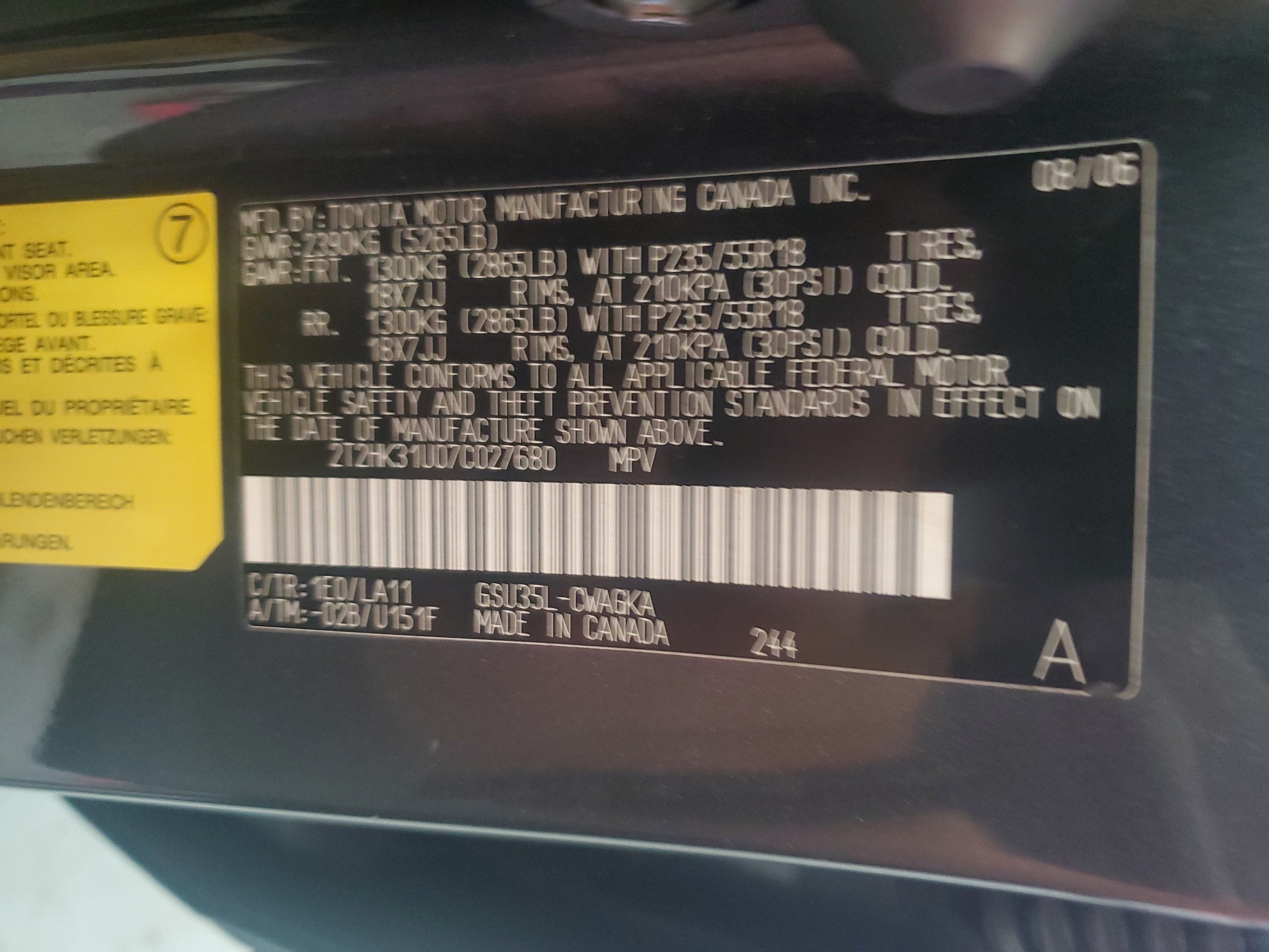 2T2HK31U07C027680 2007 Lexus Rx 350