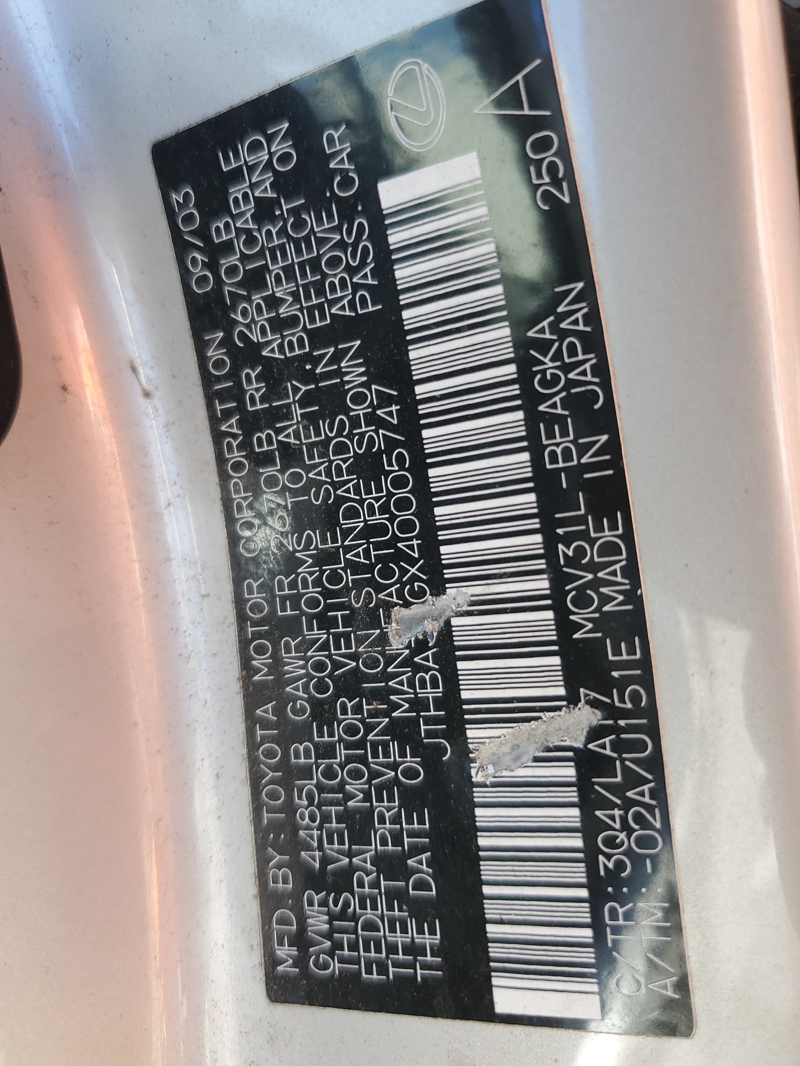 JTHBA30GX40005747 2004 Lexus Es 330