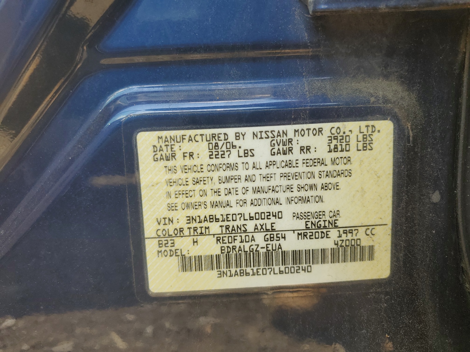 3N1AB61E07L600240 2007 Nissan Sentra 2.0