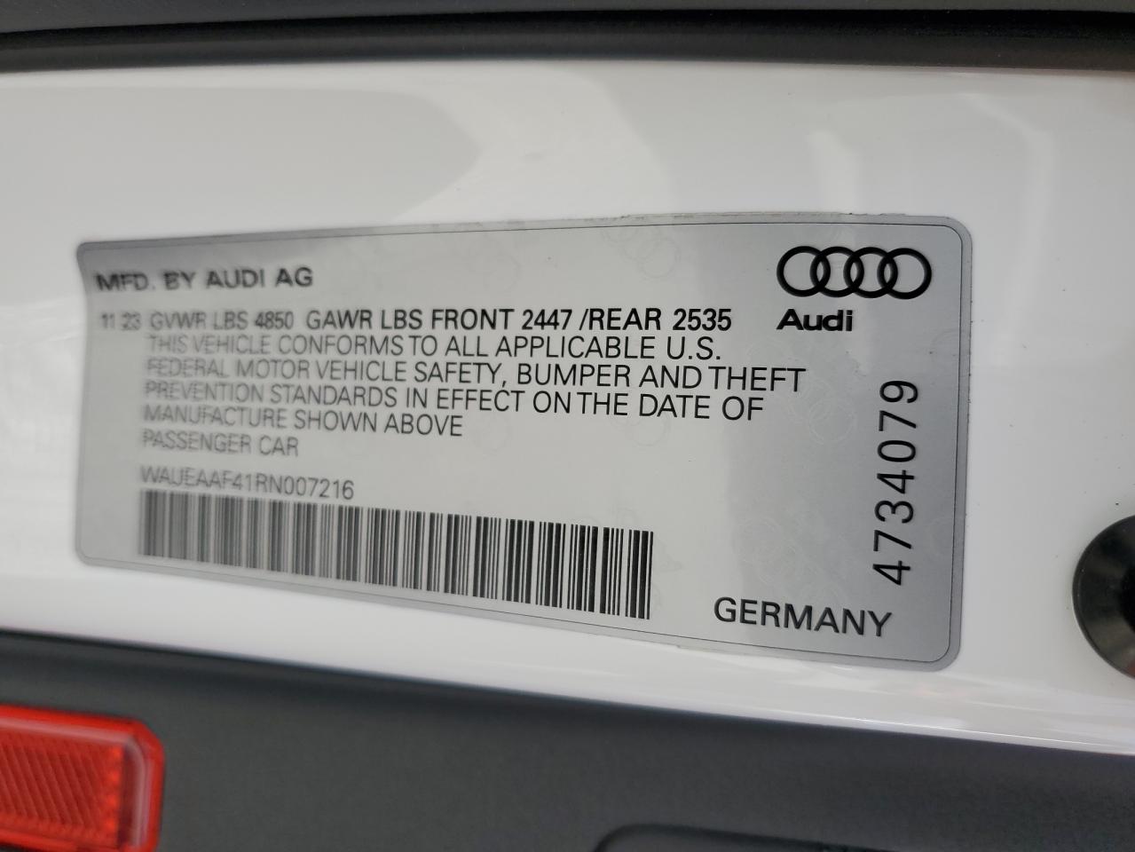 2024 Audi A4 Premium Plus 45 VIN: WAUEAAF41RN007216 Lot: 68753384