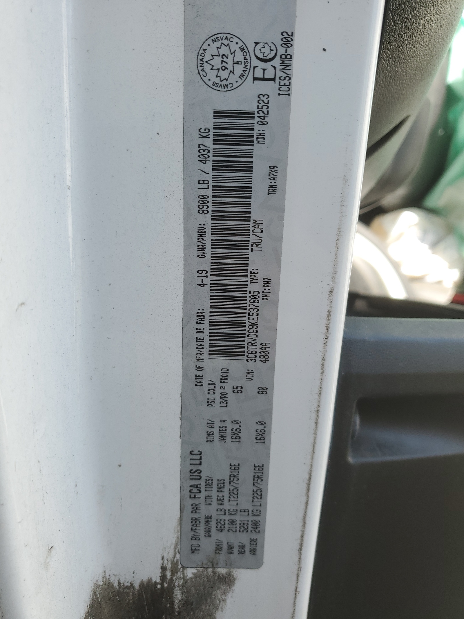 3C6TRVDG9KE537605 2019 Ram Promaster 2500 2500 High