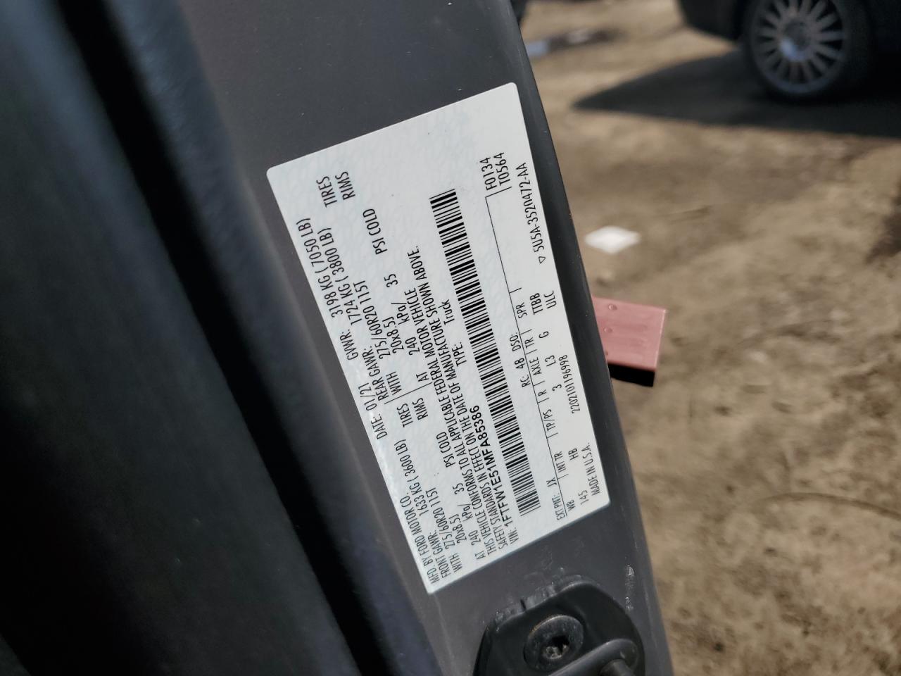 2021 Ford F150 Supercrew VIN: 1FTFW1E51MFA85386 Lot: 68491184