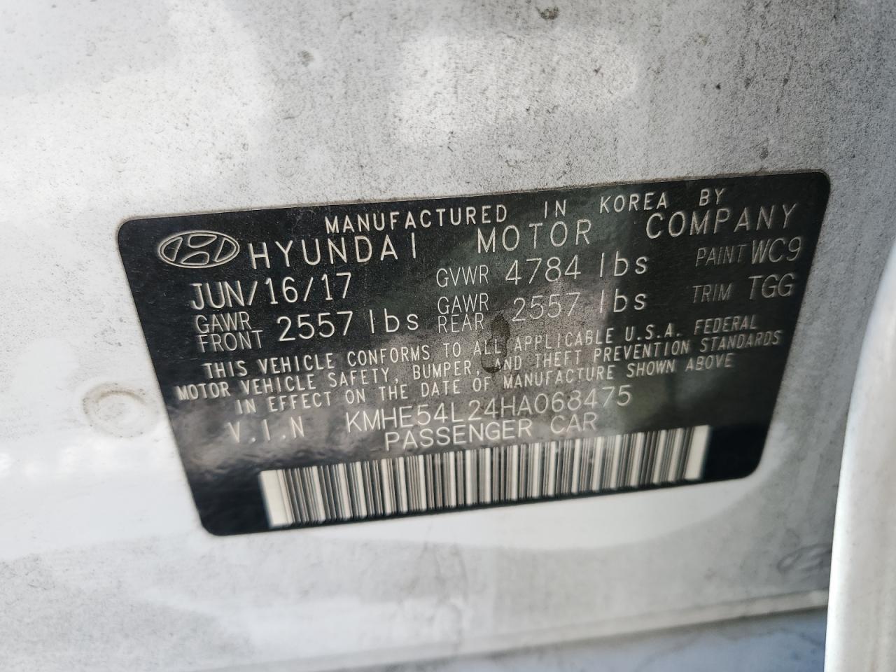 2017 Hyundai Sonata Plug-In Hybrid VIN: KMHE54L24HA068475 Lot: 67309814