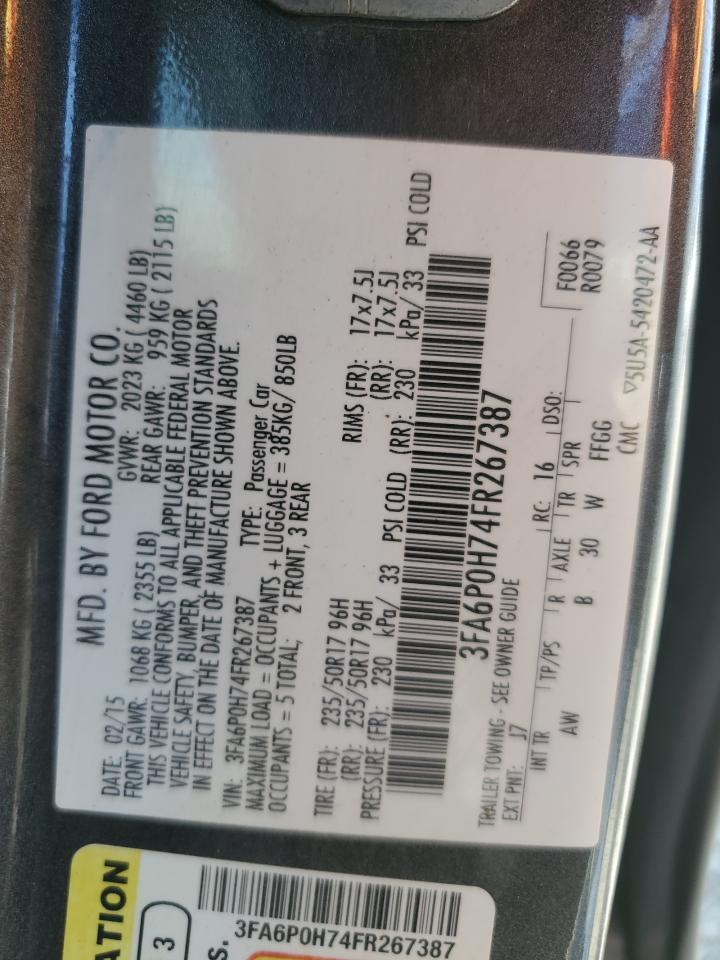 3FA6P0H74FR267387 2015 Ford Fusion Se