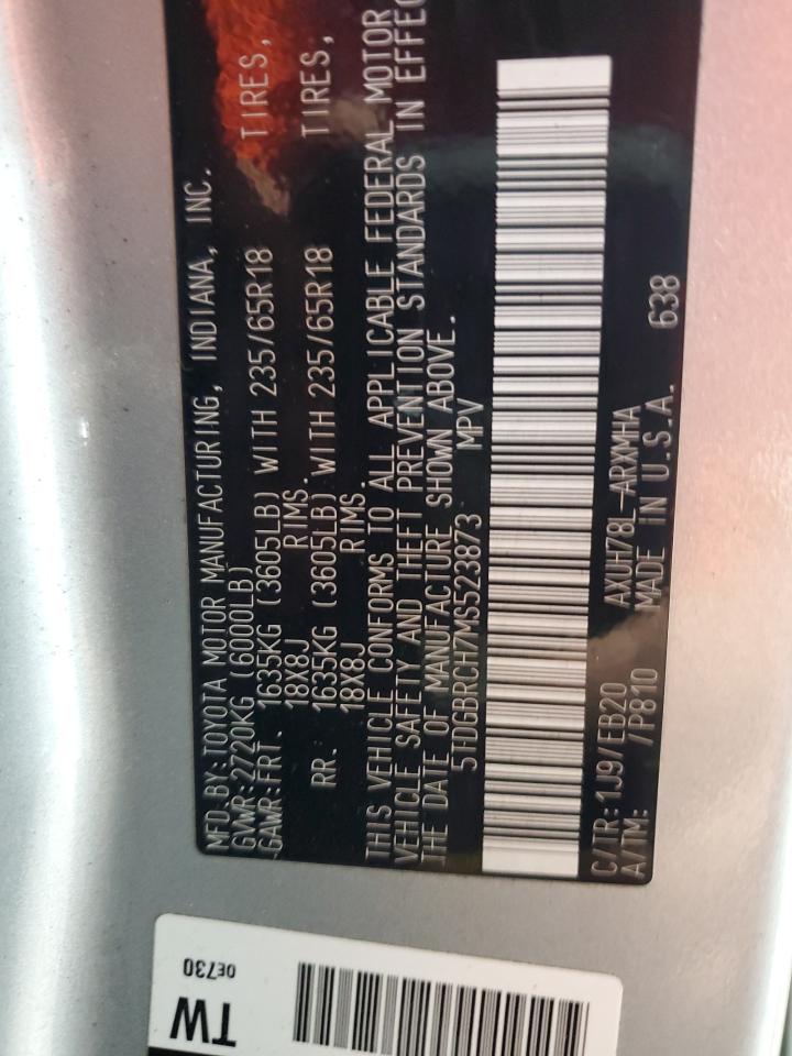 2021 Toyota Highlander Hybrid Xle VIN: 5TDGBRCH7MS523873 Lot: 66737064