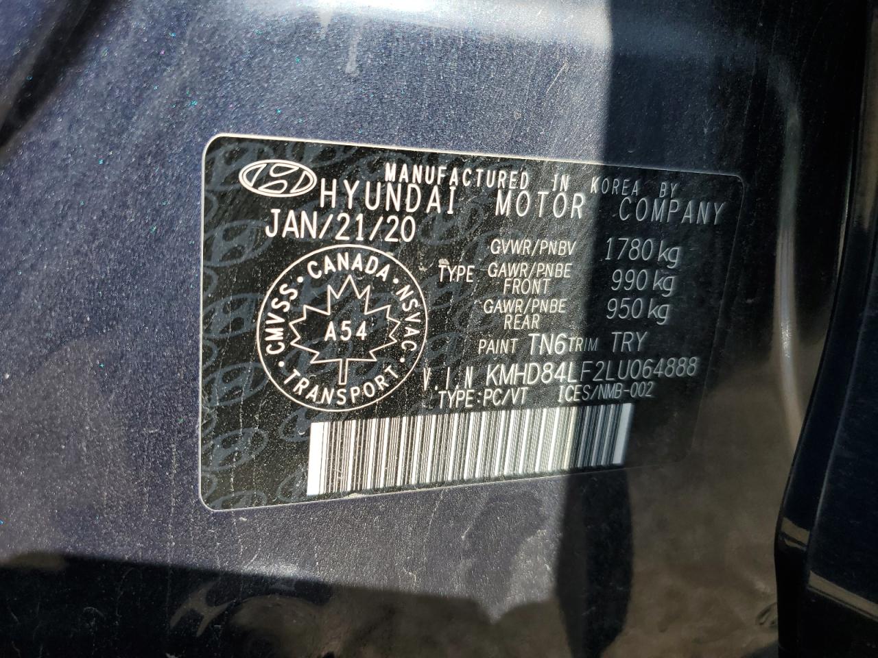 2020 Hyundai Elantra Sel VIN: KMHD84LF2LU064888 Lot: 66658994