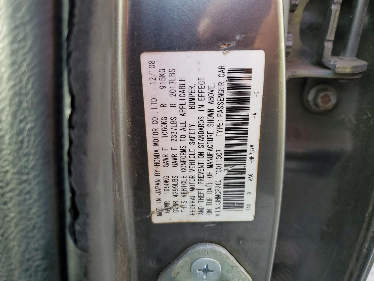 JHMCP26329C011307 2009 Honda Accord Lx