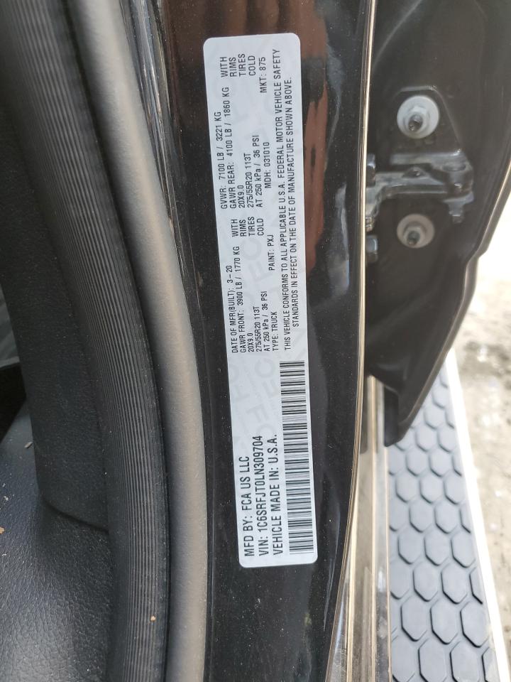 2020 Ram 1500 Laramie VIN: 1C6SRFJT0LN309704 Lot: 65985184