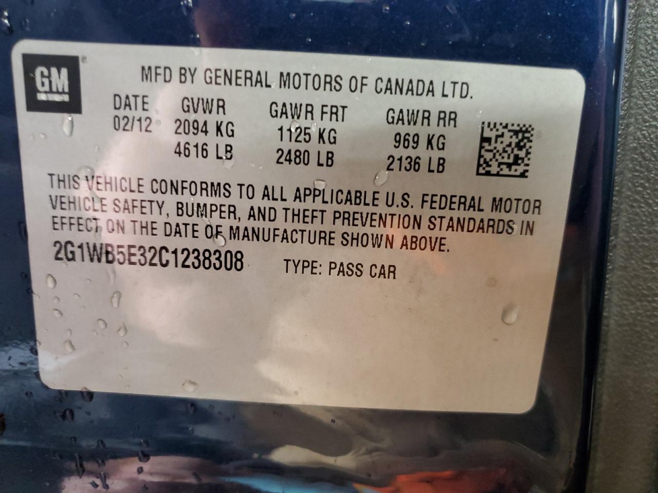 2012 Chevrolet Impala Lt VIN: 2G1WB5E32C1238308 Lot: 67633424