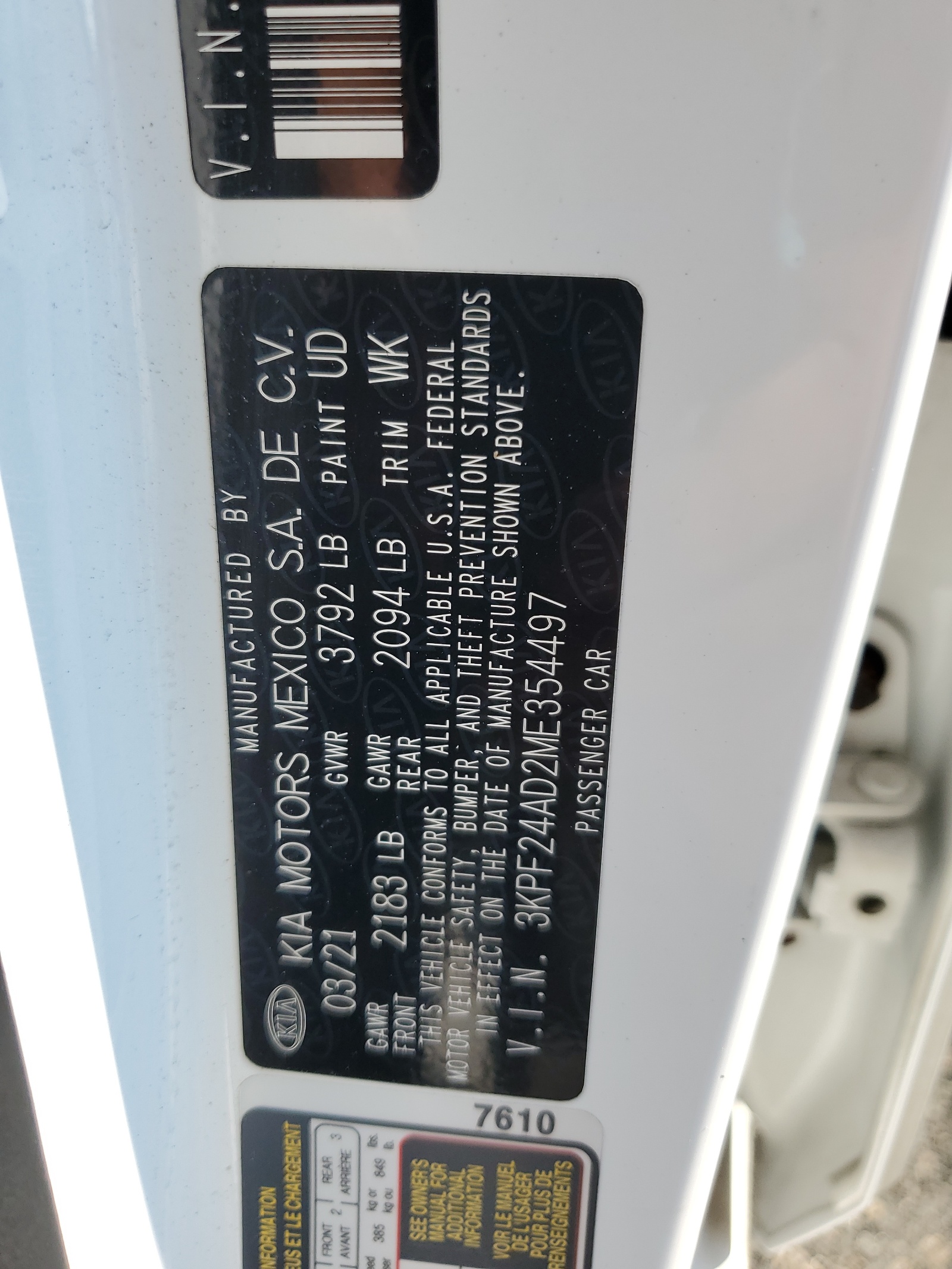 3KPF24AD2ME354497 2021 Kia Forte Fe