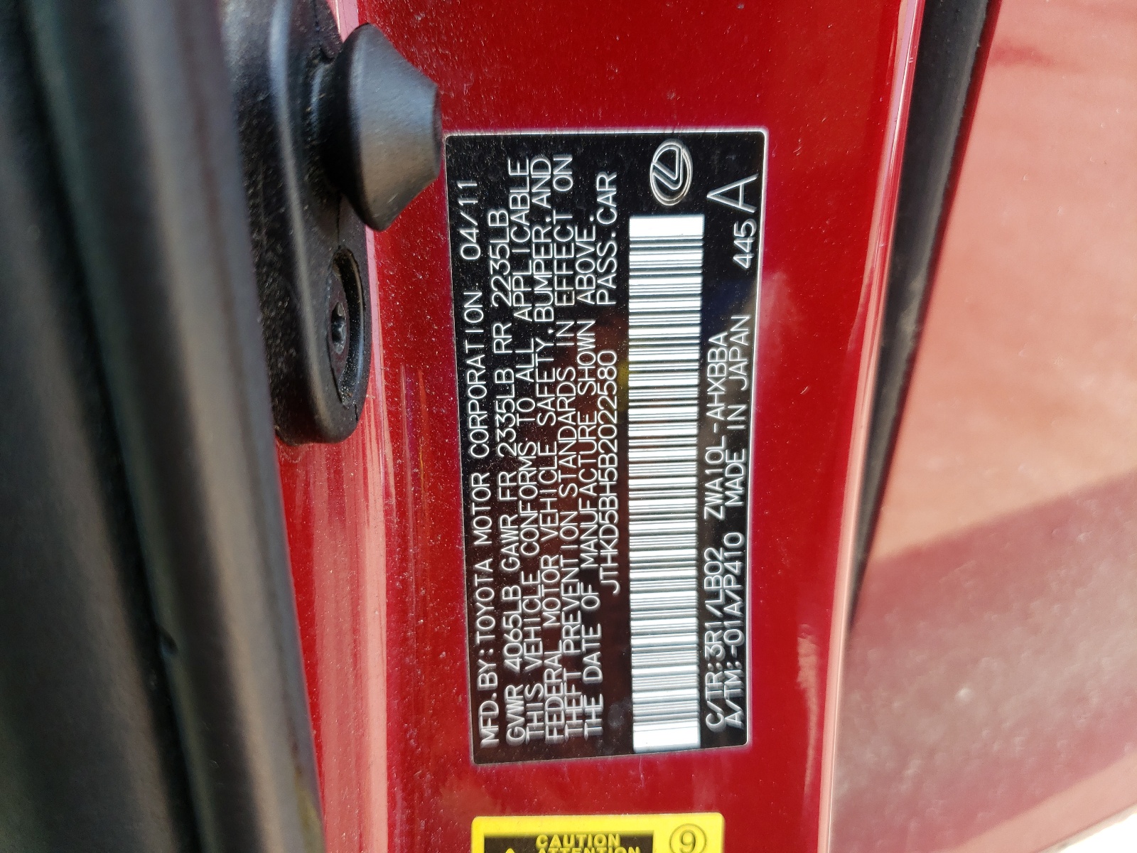 JTHKD5BH5B2022580 2011 Lexus Ct 200