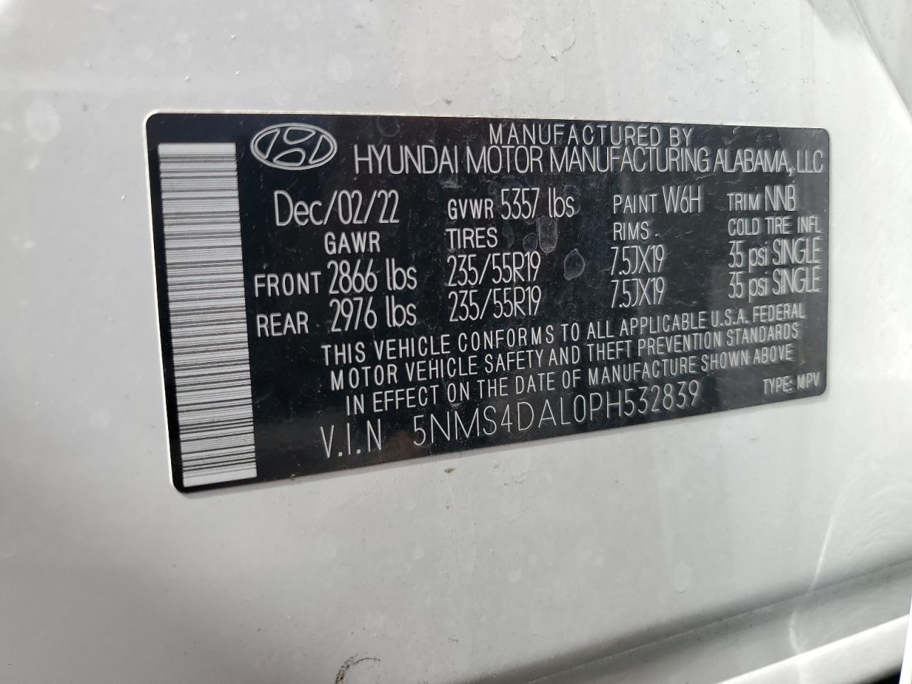 2023 Hyundai Santa Fe Limited VIN: 5NMS4DAL0PH532839 Lot: 69273244