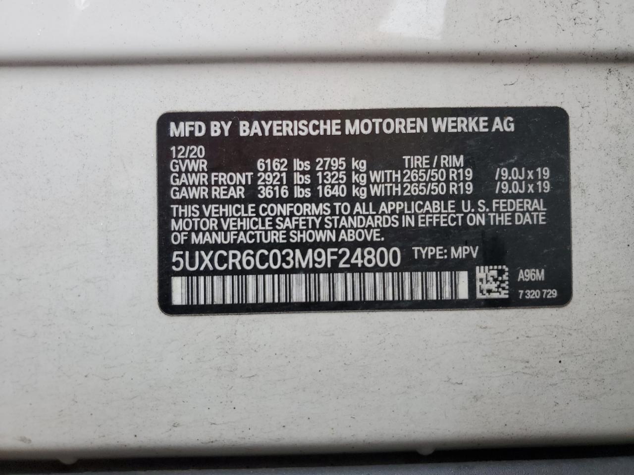 2021 BMW X5 xDrive40I VIN: 5UXCR6C03M9F24800 Lot: 66026354