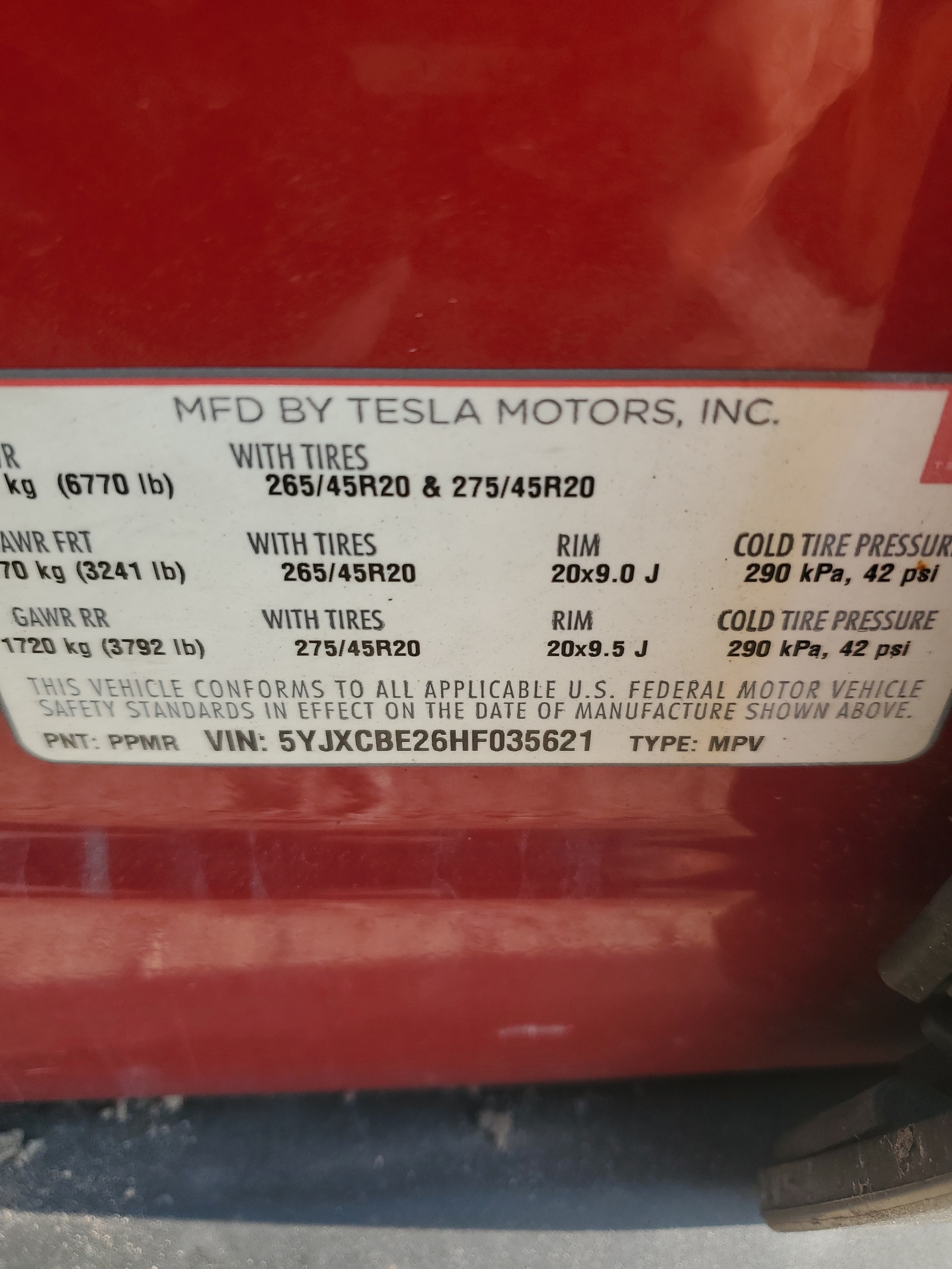 5YJXCBE26HF035621 2017 Tesla Model X