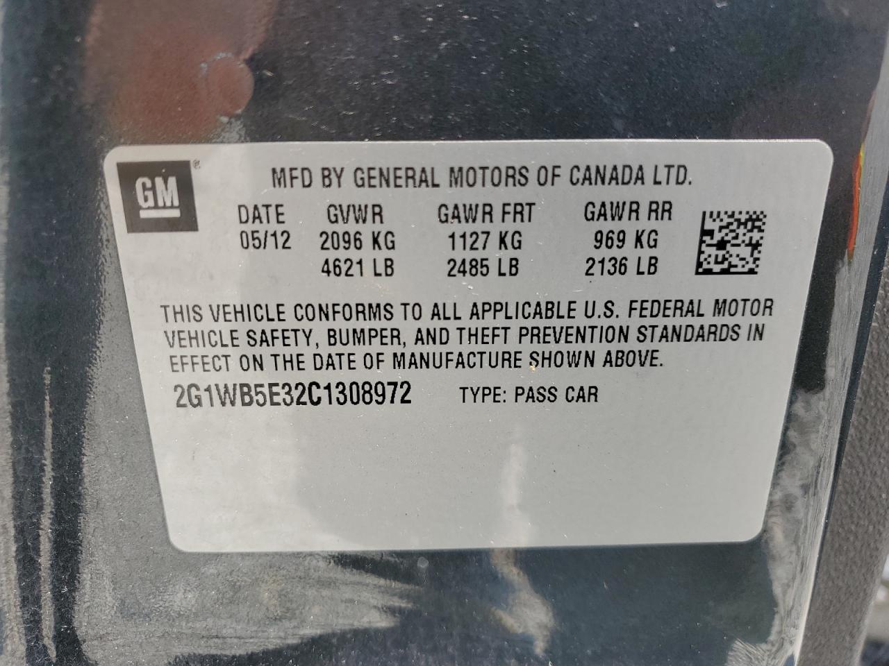 2G1WB5E32C1308972 2012 Chevrolet Impala Lt