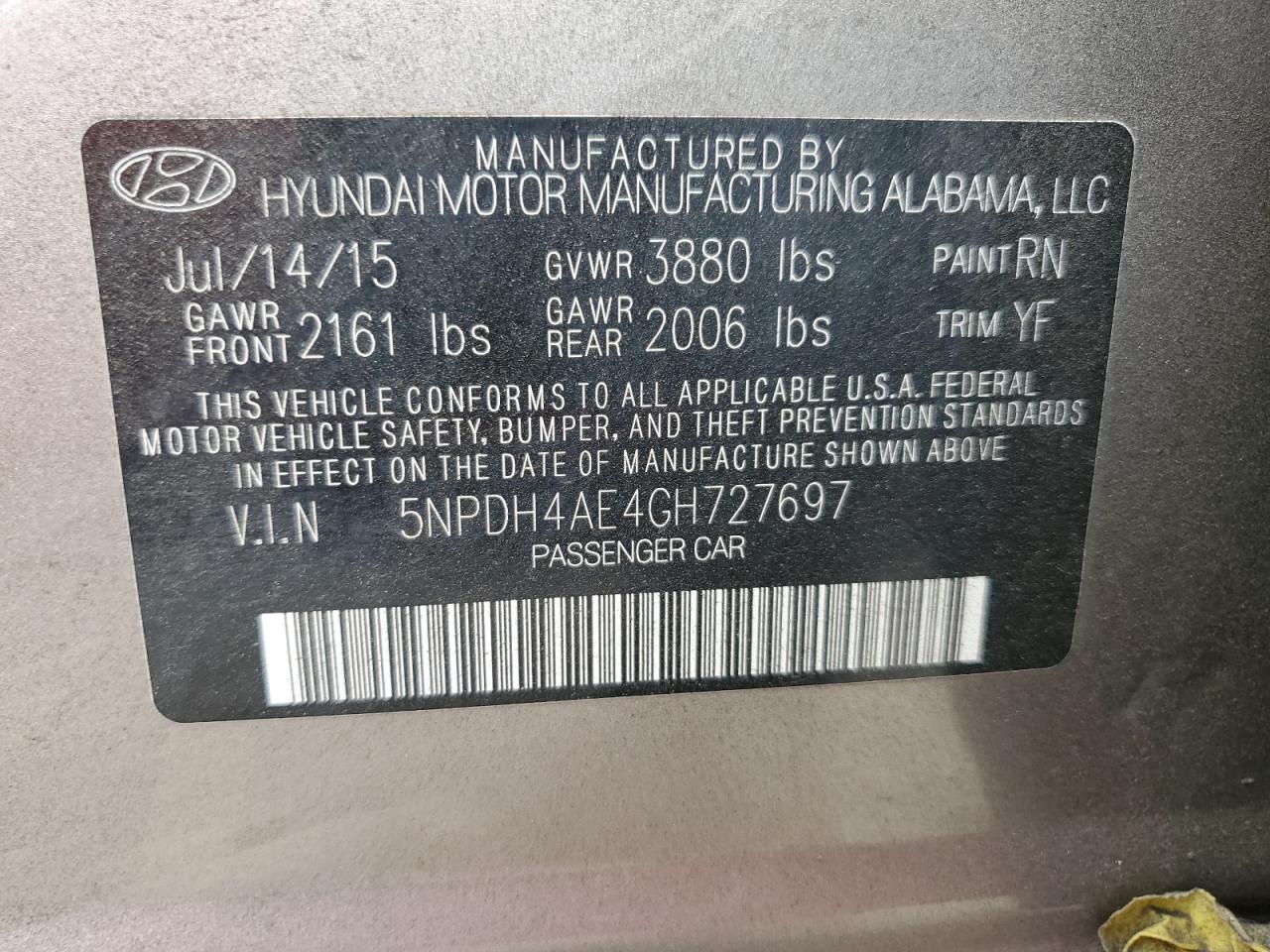 5NPDH4AE4GH727697 2016 Hyundai Elantra Se