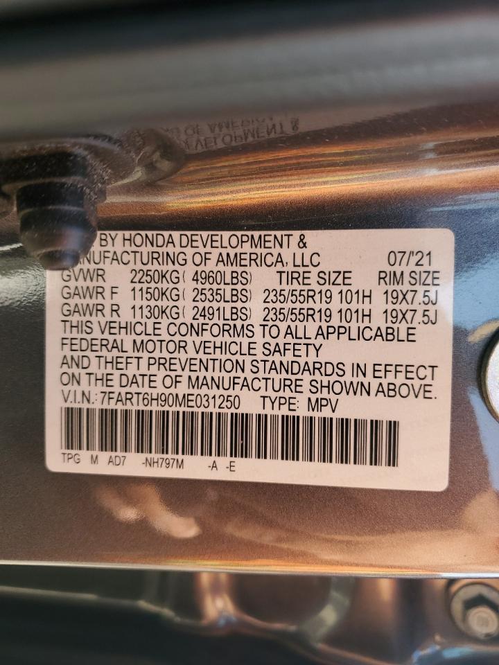 2021 Honda Cr-V Touring VIN: 7FART6H90ME031250 Lot: 69137064