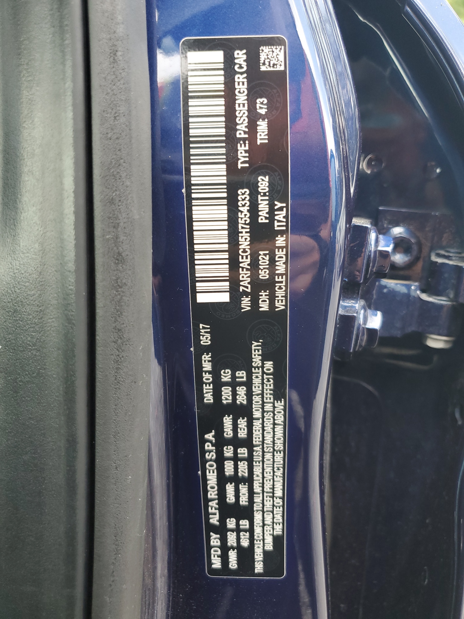 ZARFAECN5H7554333 2017 Alfa Romeo Giulia Ti